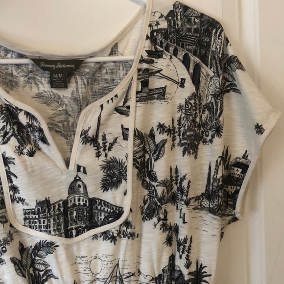 Black and white town printed day dress - Picture 3 of 4